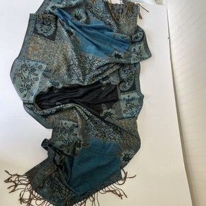 Vintage Shawl Cover Poncho Embroidery Fringed Rayon 27 w x 70L  Great condition